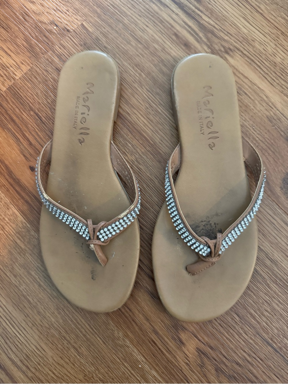 Mariella Tan Jeweled Slide Sandals